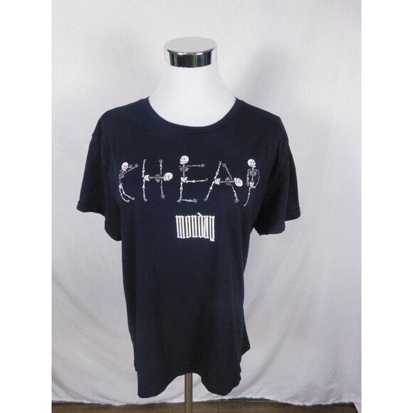 Cheap Monday Shirt Mens Large Black Graphic Skeleton Gothic Barcode Tee T-Shirt - Picture 1 of 11